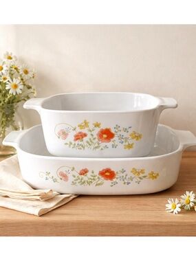 Vintage CorningWare USA Wildflower Orange Poppies A-10-B and A-1 1/2-B NO LIDS